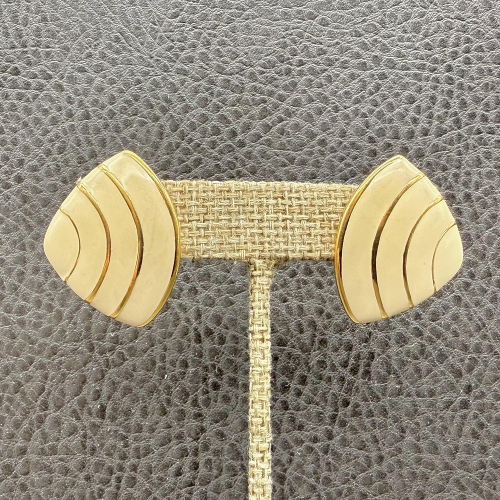 Vintage Napier Earrings Gold Tone Art Deco Pierced Studs Retro Jewelry 1.25"
